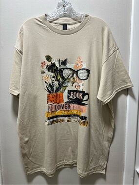Woman’s DTF Transfer Tan Heavy Cotton Crewneck T Shirt New Handmade